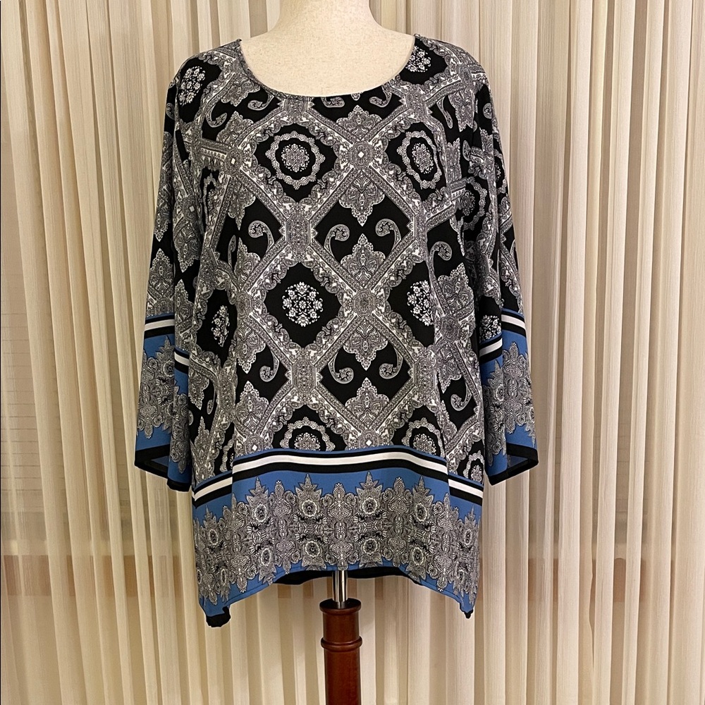 Cato Black and Blue Intricate Patterned Tunic